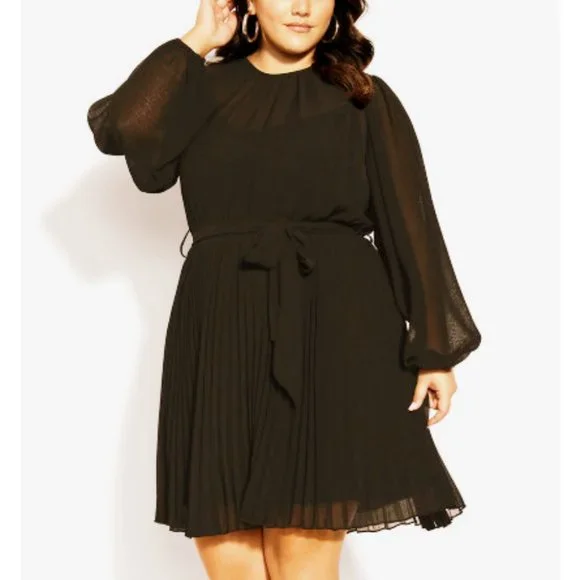 NWT City Chic Blair Black Sheer Pleated Dress 20 - Picture 2 of 12